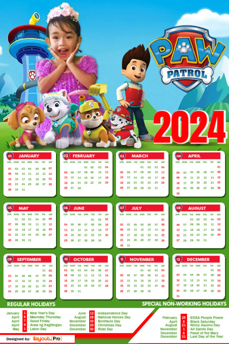 Modèle Paw Patrol Calendar 2024