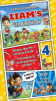 Paw Patrol Comic Party Template invitation, digital invitation, Whatsapp