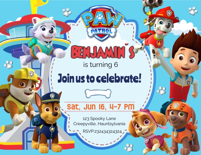 Paw patrol invitation Template | PosterMyWall paw-patrol-invitation-template-postermywall