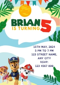 Paw patrol kids birthday A5 template