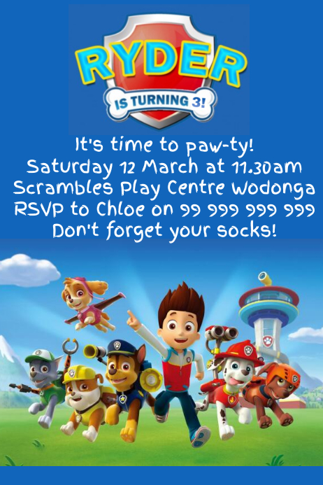 Paw Patrol Party Invitation Template Postermywall