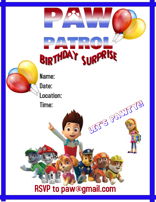 Paw Patrol Pawty Broschure Vorlage Postermywall