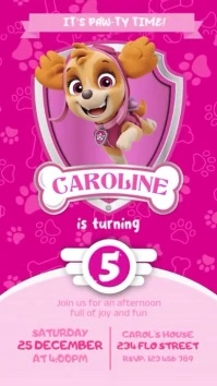 Paw Patrol Skye Video Birthday Invitation Ekran reklamowy (9:16) template