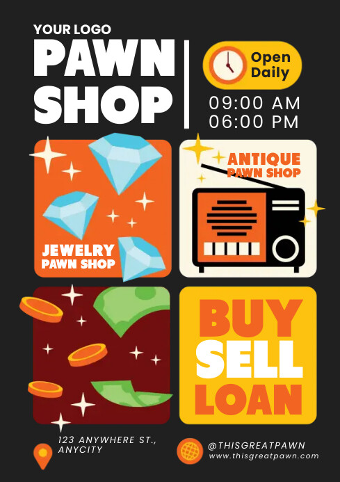 Pawn Rates Poster Pawn Shop to Buy Sell or Loan Design Template | PosterMyWall