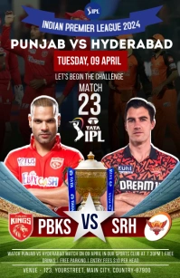 pbks vs Srh ipl match Poster Template แทบลอยด์