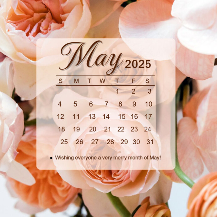peach Modern & Minimal May Calander Instagram Post 2025 Template ...