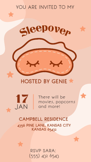Peach Sleepover Invite Template PosterMyWall