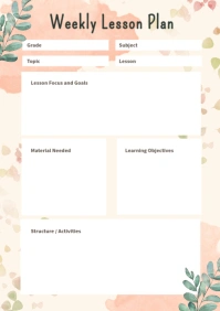 Peach weekly lesson plan A4 template