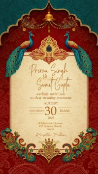 Peacock wedding invitation template Digital Display (9:16)