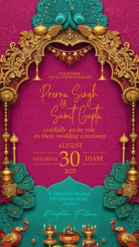Peacock wedding invitation template Digital Display (9:16)