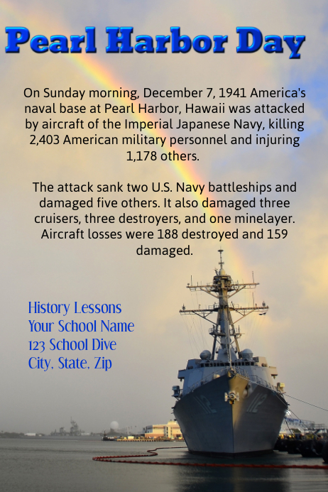 Pearl Harbor Day History Lesson Template | PosterMyWall