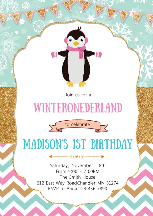 Pinguin Geburtstagsfeier Einladungsbroschure Vorlage Postermywall
