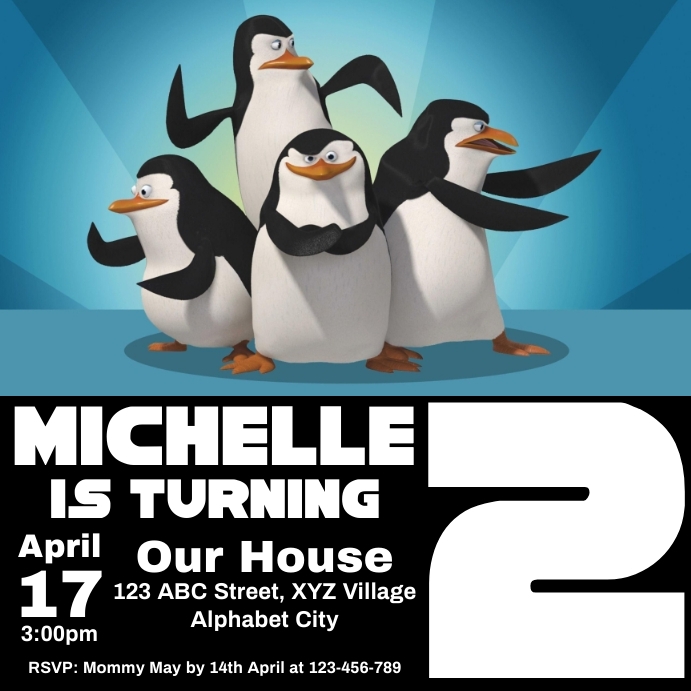 Modele Penguins Of Madagascar Birthday Invitation Postermywall Modele Penguins Of Madagascar Birthday Invitation Postermywall