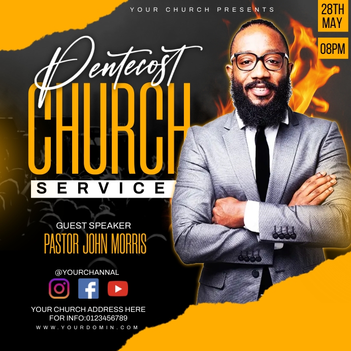 Pentecost church flyer Instagram Post template