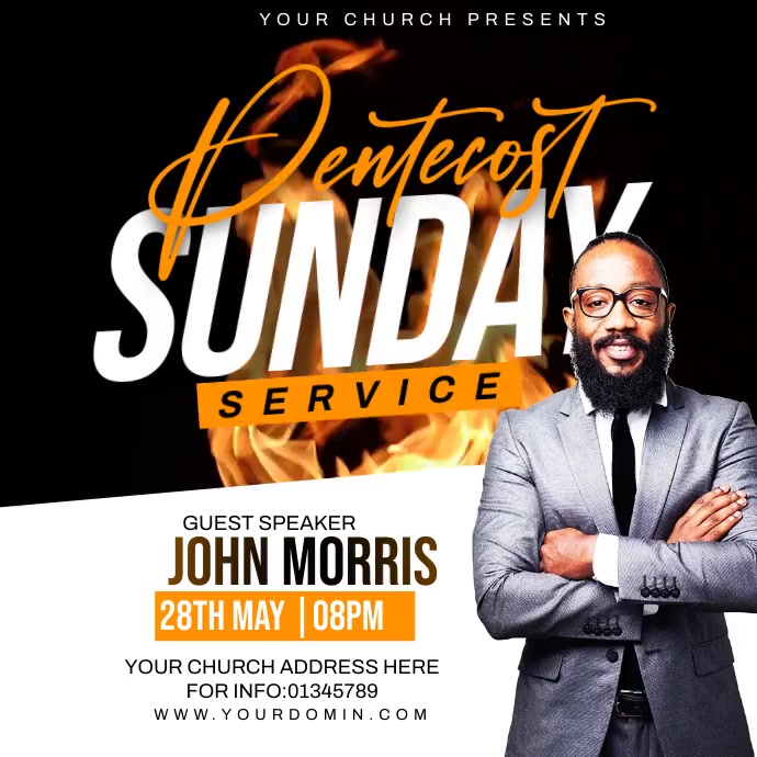 Pentecost church flyer โพสต์บน Instagram template