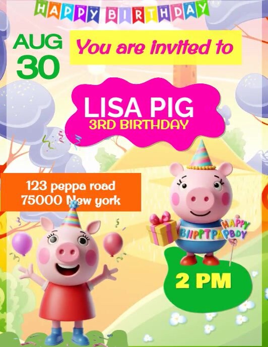 Peppa Pig birthday Template | PosterMyWall