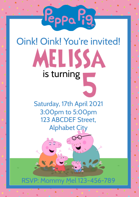 Peppa Pig Birthday Invitation 36 Template | PosterMyWall