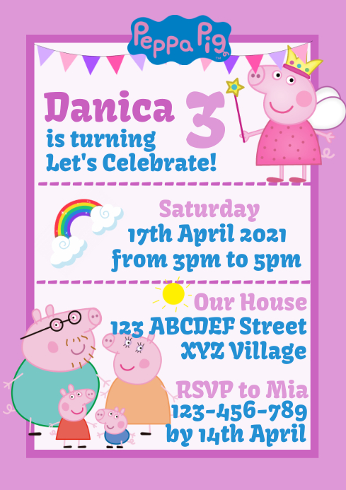 Peppa Pig Birthday Invitation 45 Template | PosterMyWall