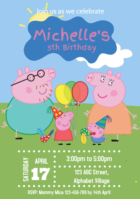 Peppa Pig Birthday Invitation 5 Template | PosterMyWall