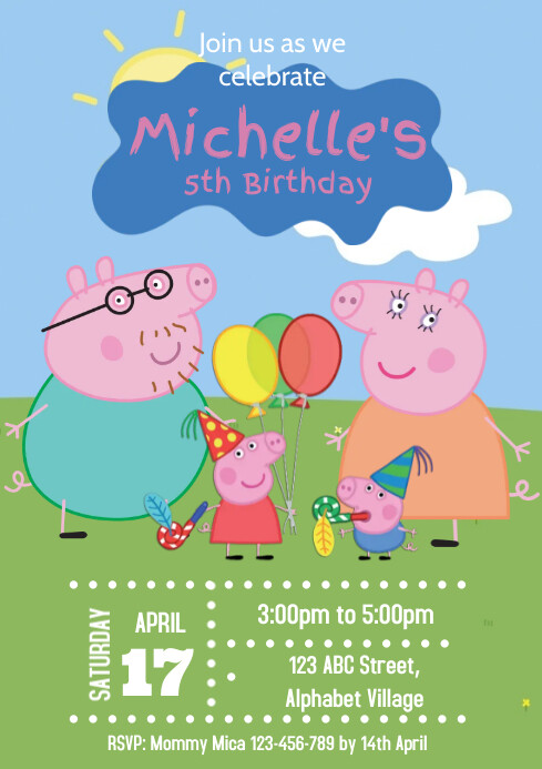 Peppa Pig Birthday Invitation Template | PosterMyWall