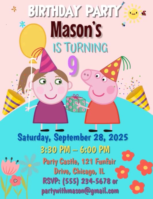 Peppa Pig Birthday Invitation Flyer (US Letter) template