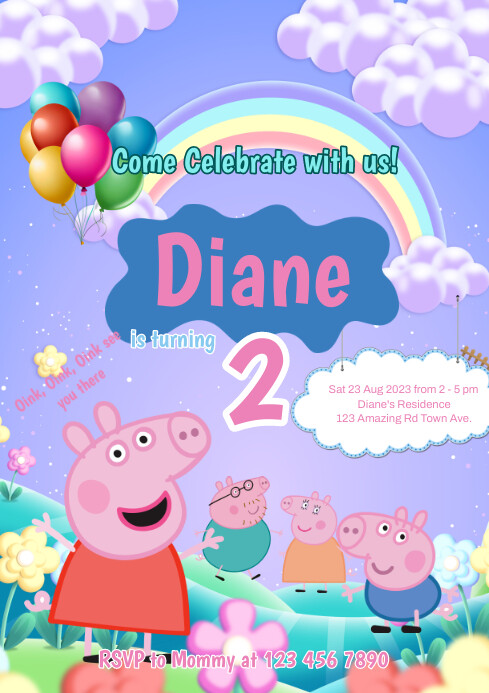 Peppa Pig Birthday Invitation Design Template | PosterMyWall