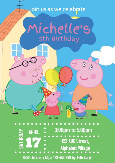 Peppa Pig Birthday Invitation Template | PosterMyWall