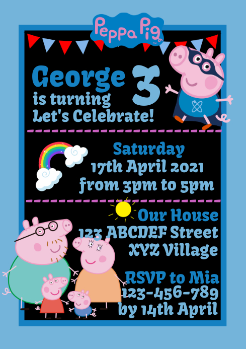 Modele Une Invitation D Anniversaire Peppa Pig Postermywall