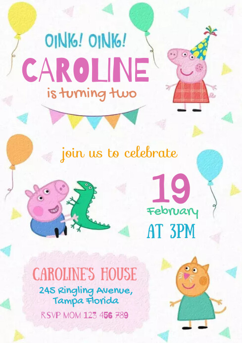 peppa pig birthday invitation Template | PosterMyWall