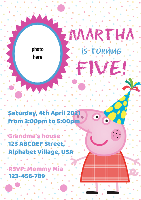 Peppa Pig Birthday Invitation Template | PosterMyWall