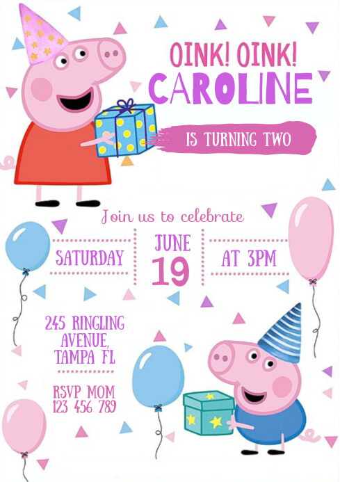 peppa pig birthday invitation A4 template