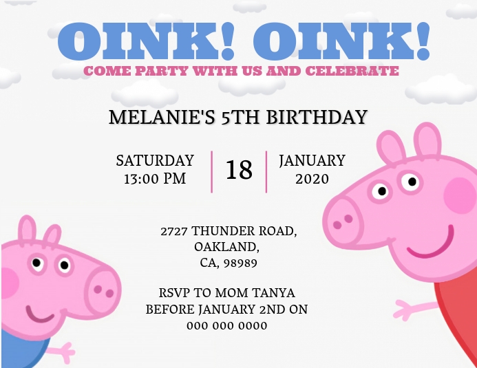 Copy of Peppa Pig Birthday invitation Template | PosterMyWall