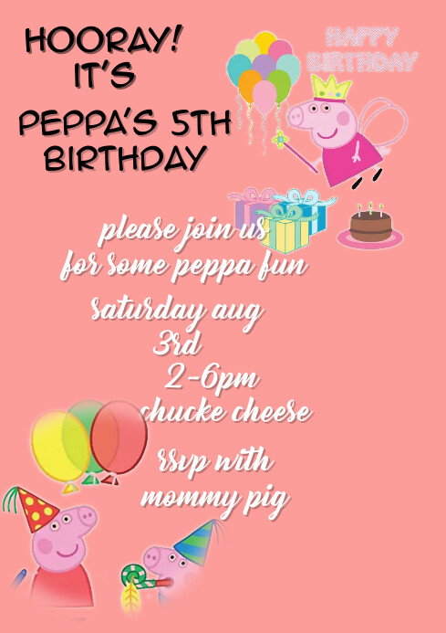 peppa pig birthday party invitation A4 template