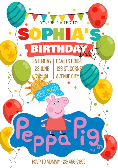Peppa Pig Birthday Party Invitation Template | PosterMyWall