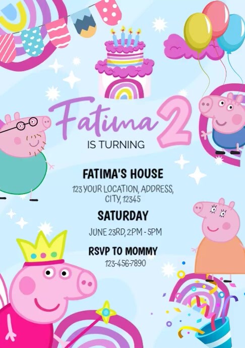 Peppa Pig Blue Birthday Invitation Template เทมเพลต | PosterMyWall