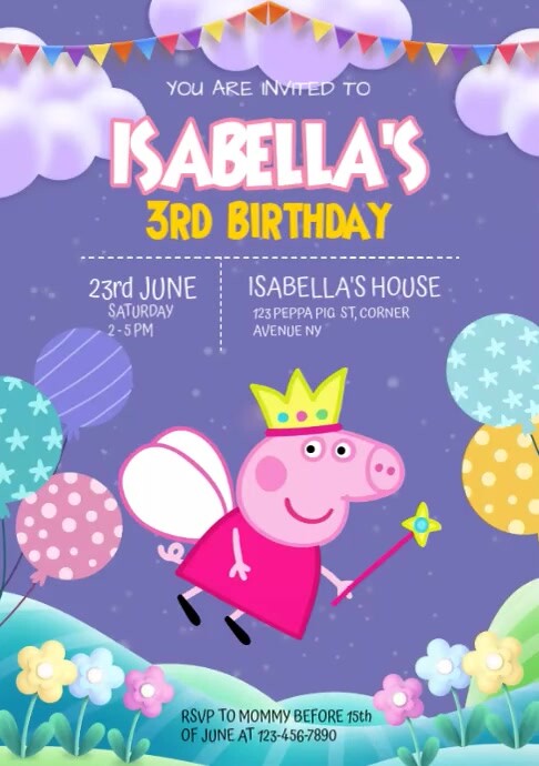 Peppa Pig Invitation Birthday Template | PosterMyWall
