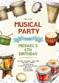 Percussion Birthday party Invitation A6 template