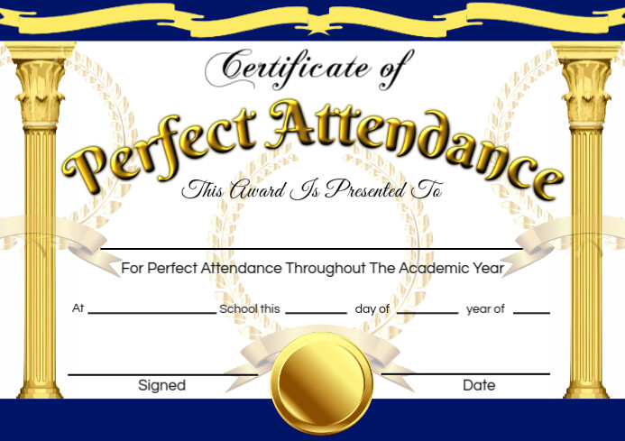 perfect-attendance-template-postermywall for Free Printable Perfect Attendance Certificate Template Perfect Attendance Template | PosterMyWall for Free Printable Perfect Attendance Certificate Template