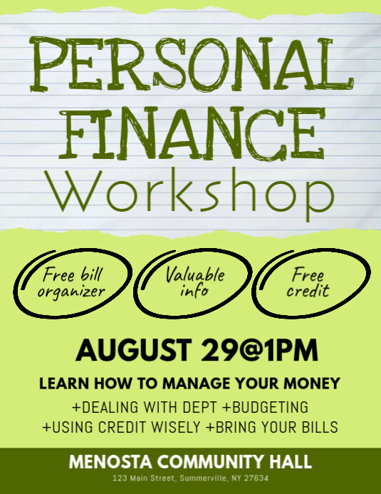 Personal Finance Workshop Flyer Templat Postermywall