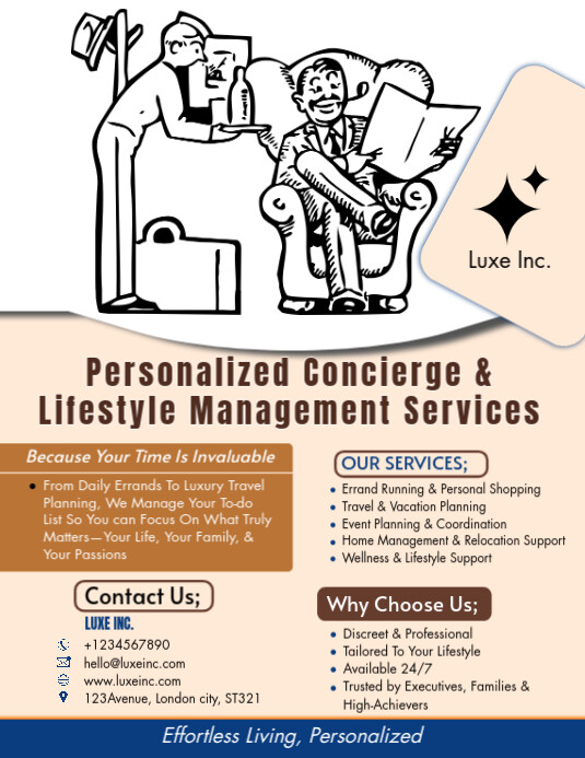 Personalized Concierge & Lifestyle Management Services Pamflet (VSA Brief) template