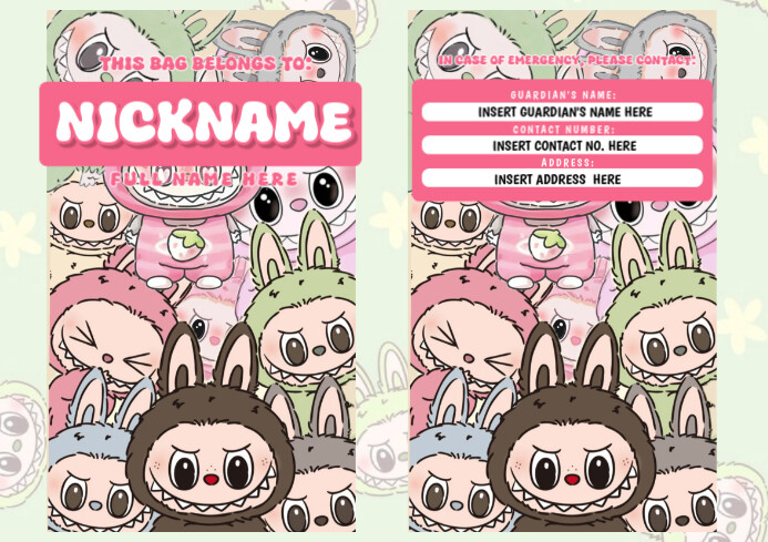 Personalized Labub Character ID Tag A4 template