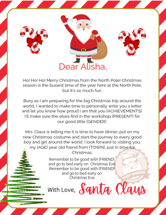 Personalized Letter from Santa Claus (us Letter) Iflaya (Incwadi ye-US) template