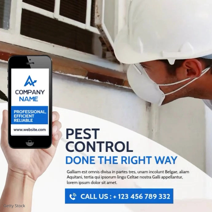 pest control video advertising blue and white Template | PosterMyWall