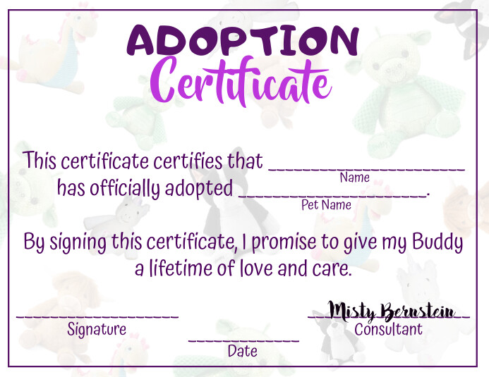 Pet Adoption Certificate 传单(美国信函) template