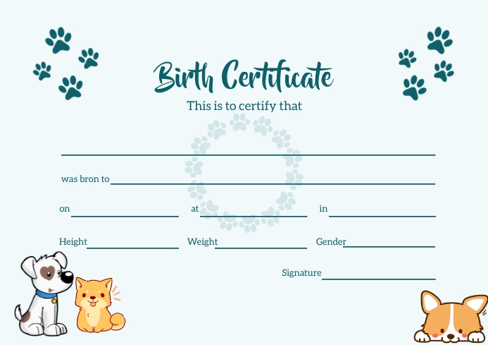 Pet Birth Certificate Template | PosterMyWall pet-birth-certificate-template-postermywall