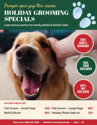 Green Pet Grooming Specials Folheto Template