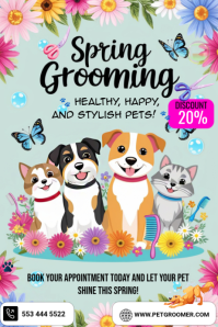 Spring Pet Grooming Poster template
