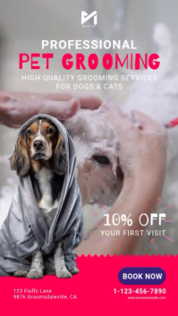 Modern Minimalist Pet Grooming Services Instagram Story Video Flyer template