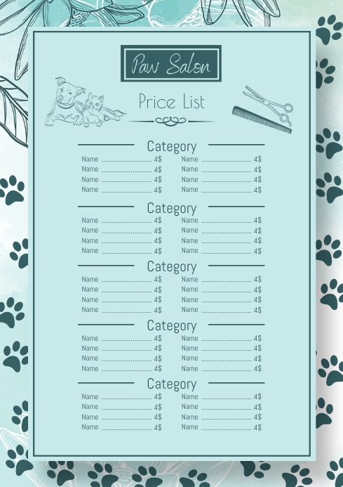 Illustration of Pet Grooming Business Pricing List