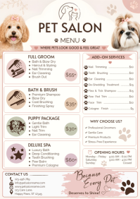 White Pet Grooming Services A4 Template